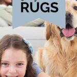 Organic Rugs Pinterest Image with photo of girl and her dog on the carpet