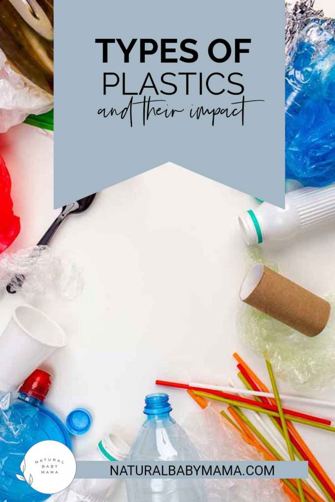 Types of Plastic Pinterest Image - Photo of different types of recyclable items including plastic, glass, and cardboard